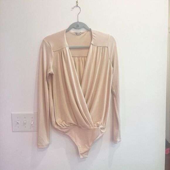 Free People Beige Turnt Crossover Bodysuit Blossom Pearl L Women Classic Minimal - Picture 5 of 9